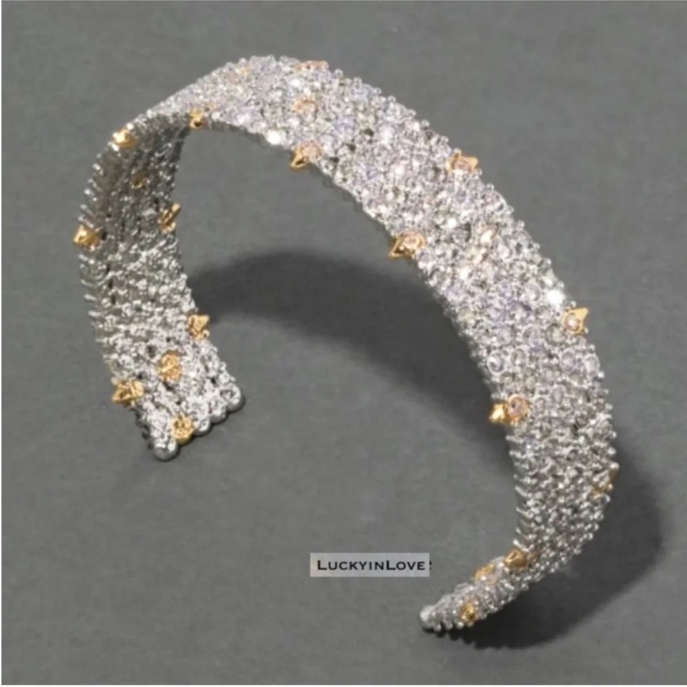 ALEXIS BITTAR Silver Pavé Crystal Lace Thorny Cuff Small Cuff Bracelet